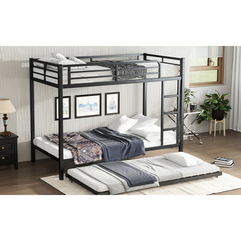 Black Twin Xl Over Metal Bunk Bed With Trundle - Heavy Duty Construction, Noise Assembly, Under Storage Function, Feature Strong And Stable, , Storage, Safe Sleep Environment