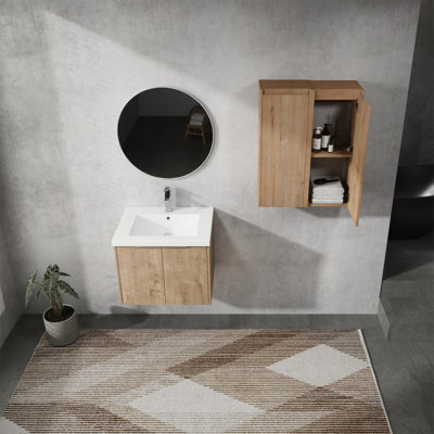 Meuble-lavabo mural 24 po avec lavabo et armoire latérale, portes à fermeture en douceur pour un grand espace de rangement