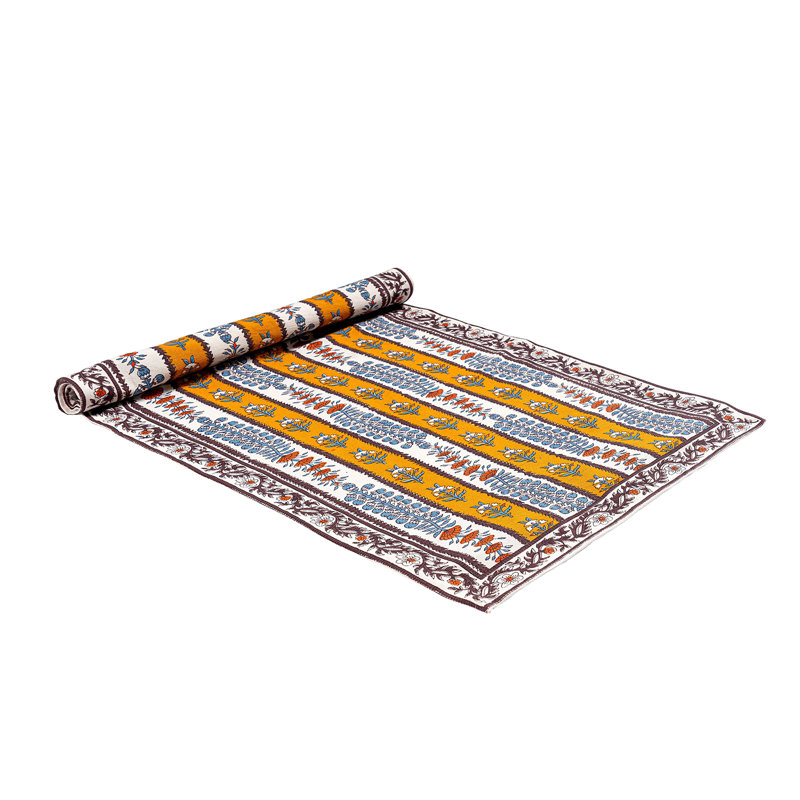 Avignon Handmade Floral Table Runnner, Dijon/Blue, 72" x 16"