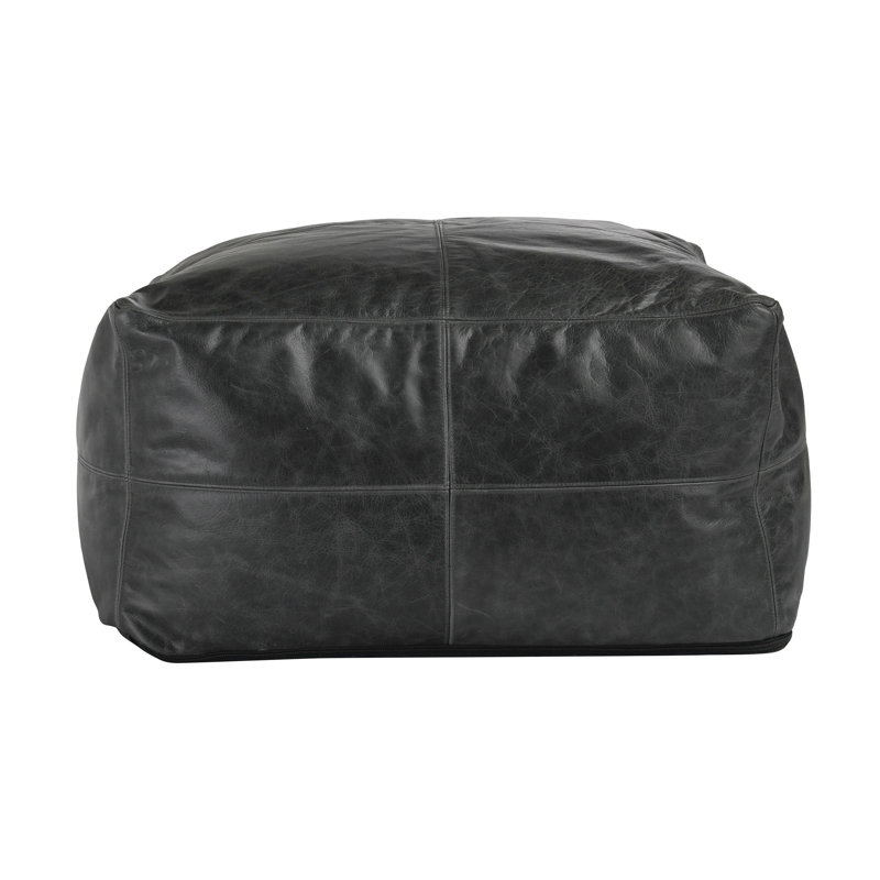 Dexter 24" Genuine Leather Pouf, Onyx Black