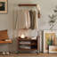Support à vêtements en bois de buis massif avec armoire de rangement et roulettes - support à vêtements réglable avec portes en verre