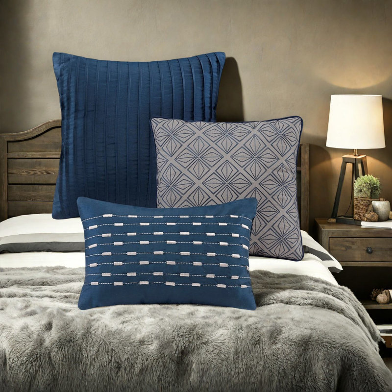 Ensemble de literie luxueux en jacquard bleu marine, matériau en polyester, confort moderne