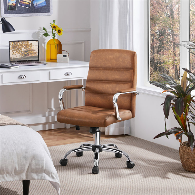 Mid-Back Executive Swivel Office Chair with Metal Frame and Arms, Retro Brown