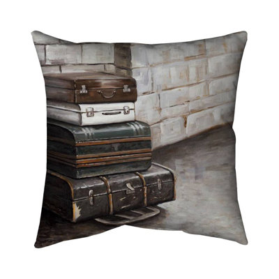 Four Old Traveling Suitcases - Brown Outdoor Throw Pillow