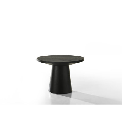 3 tables - noir ébène. Tables basses, tables de bout et consoles en grain de bois naturel. Table basse de 29 po de diamètre, 17 po de hauteur. Console bohémienne 22 po 15 po 20 po 21 po. H.