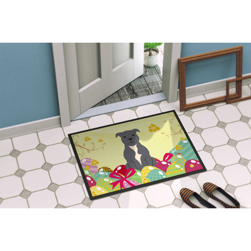Tapis de porte extérieur antidérapant SantaMarina, Bleu / Jaune, l 18 po x L 27 po