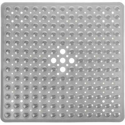Shower Bathtub Mat Non Slip, 21X21 Inch, Soft Square Bath For Tub With Suction Cups And Drain Holes, Stall Floor Mats Bathroom, Machine Washable, Bathroom Accessories, Clear Gray