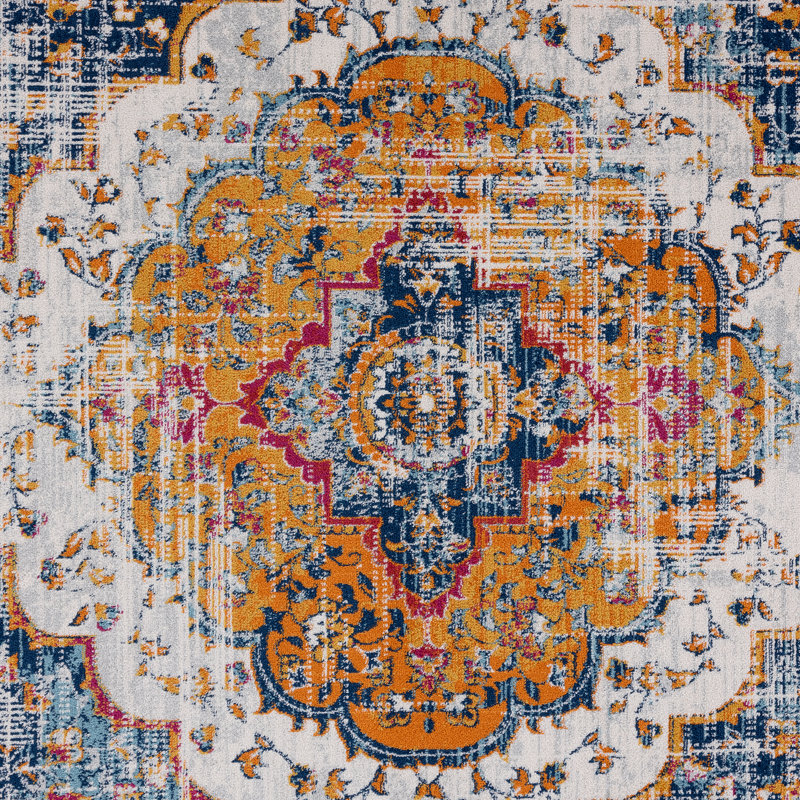 Tapis bleu / doré Teshawna Esmay Performance, Rectangle 8 pi 9 po x 12 pi 2 po