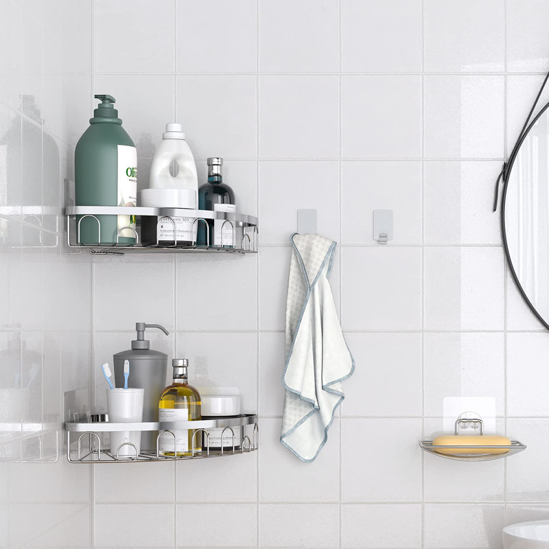 Longstreet Adhesive Stainless Steel Shower Shelf, Silver