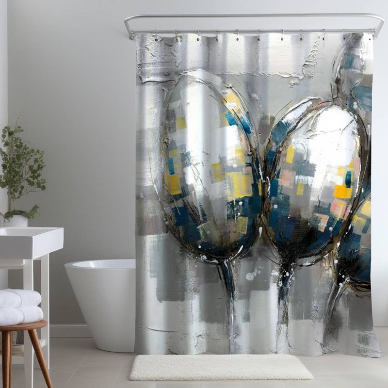 Shower Curtain FL71 – Polyester Shower Curtain, Dye Sublimation Print, 71" W × 74" L, Multicolor Gray