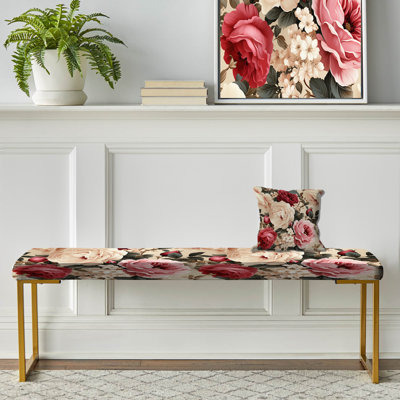 Beige rétro avec motif floral IV - banc rembourré floral doré