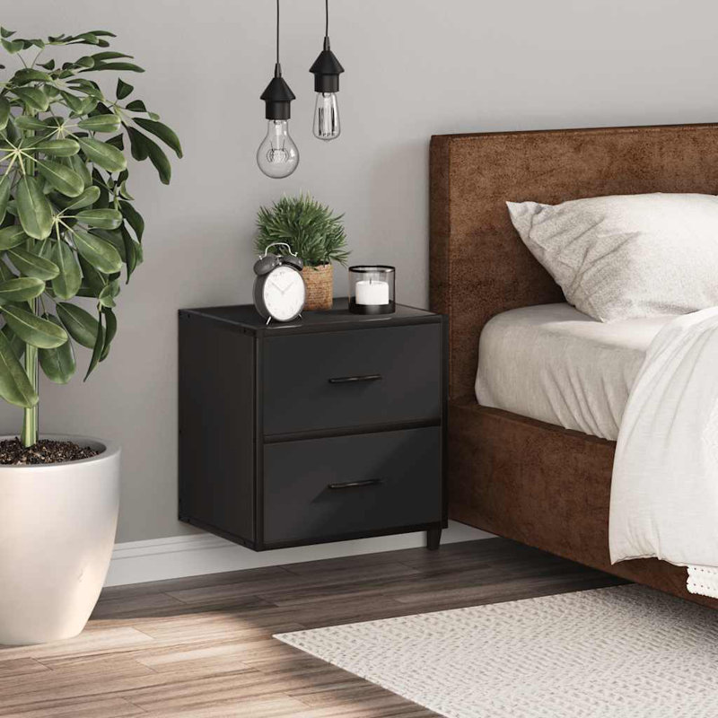 40cm W Metal Bedside Table, Black