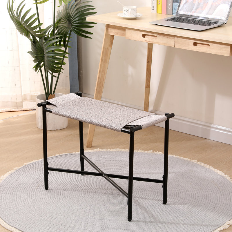 Repose-pieds de style boho avec cadre en métal et tabouret multifonctionnel noir, Corde en papier gris