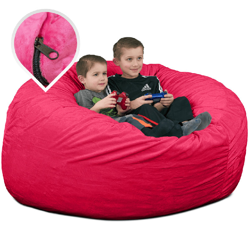  | Housse de remplacement pour fauteuil à billes de 4 pi seulement | Lavable amovible | Housse seulement, Pink Fur