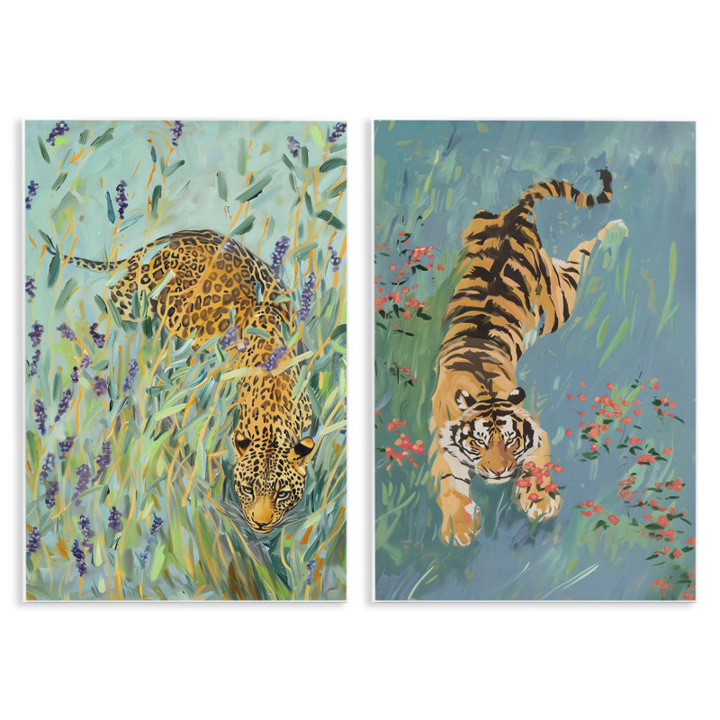 Ensemble de 2 plaques murales Prowling Tiger & Leopard Habitats, design par Amanda Tsoukanelis, H 15 po x l 20 po