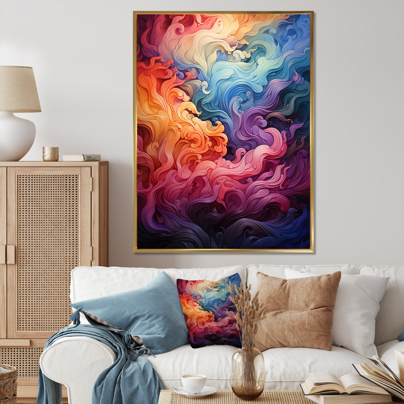 «Opt Art», Delirium II sur toile, Cadre flottant doré, H 40 po x l 30 po x P 1,5 po