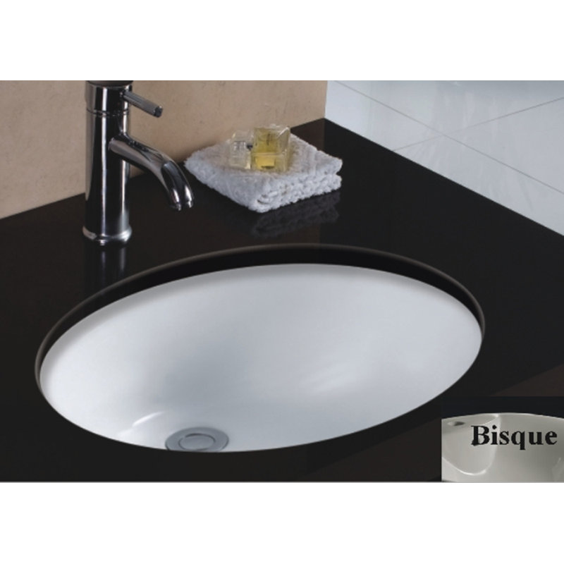 Bisque Ceramic Oval Undermount Bathroom Sink with Overflow