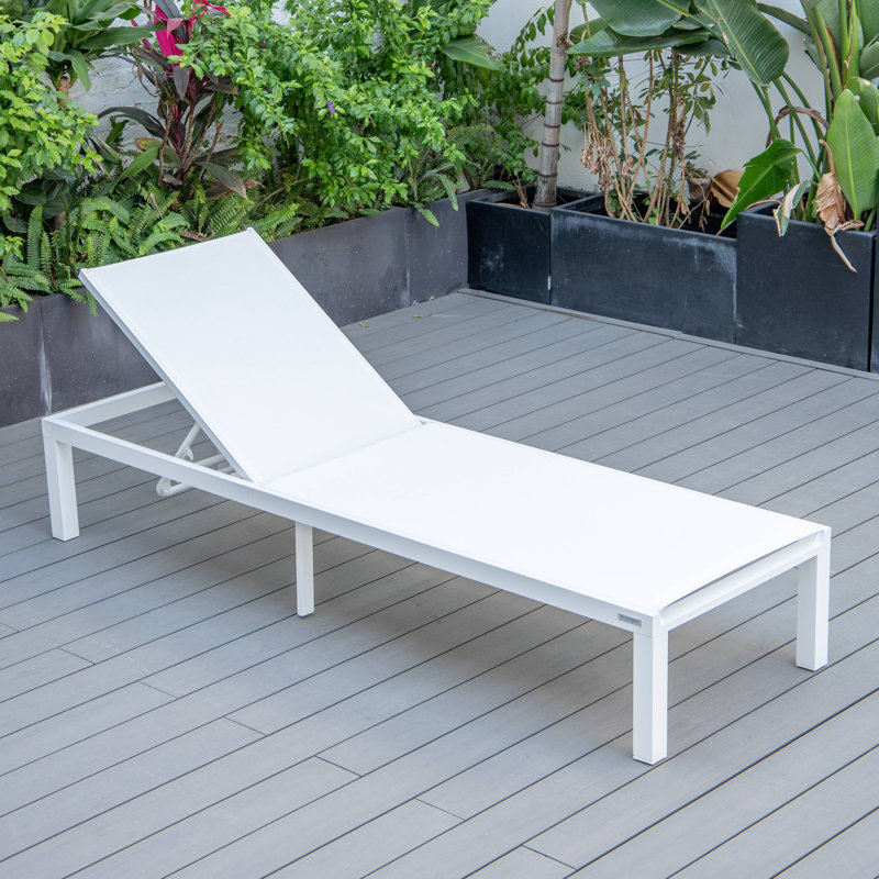 Marlin Modern Aluminum Outdoor Reclining Chaise Lounge - Weather-Resistant Sling Patio Chair for Poolside & Sunbathing, White