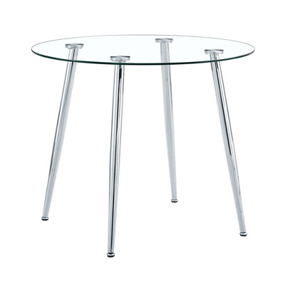 A Glass Tabletop With A Diameter Of 40 Inches And A Modern Minimalist Circular Dining Table With Silver Metal Legs.Suitable For Living Rooms (Table Only)