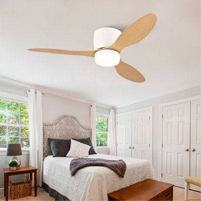 Ceiling Fan with Light, Slim Flush-Mount Design, 3 ABS Plastic Blades, Remote Control Included, 6-Speed Adjustment, Reversible DC Motor, Quiet Operation, Ideal for Bedrooms, Indoor/Outdo