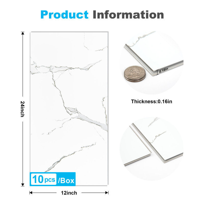 24'' x 12'' Interlocking  Wall Tiles,Waterproof,Easy to Install,SPC Wall Panling for Shower,Kitchen(20 sq.ft./Box)