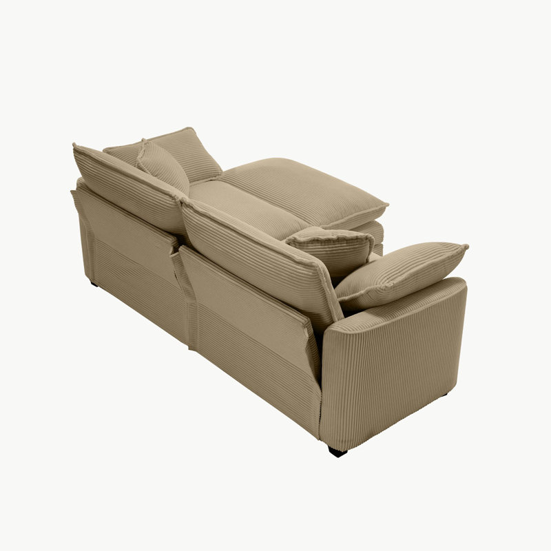 Corduroy Sofa with 1 Footrest, Tan Corduroy, 33.85"H x 80.34"W x 34.25"D