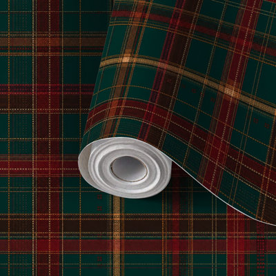 Papier de contact à peler et coller avec accents à rayures écossais, brun, tartan, rouge, blanc, auto-adhésif et amovible 17,7 po x 118 po (45 x 300 cm)