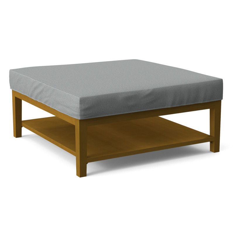 Hammond Square Ottoman, Antique Black Finish, Light Blue Performance Fabric; 0851-55