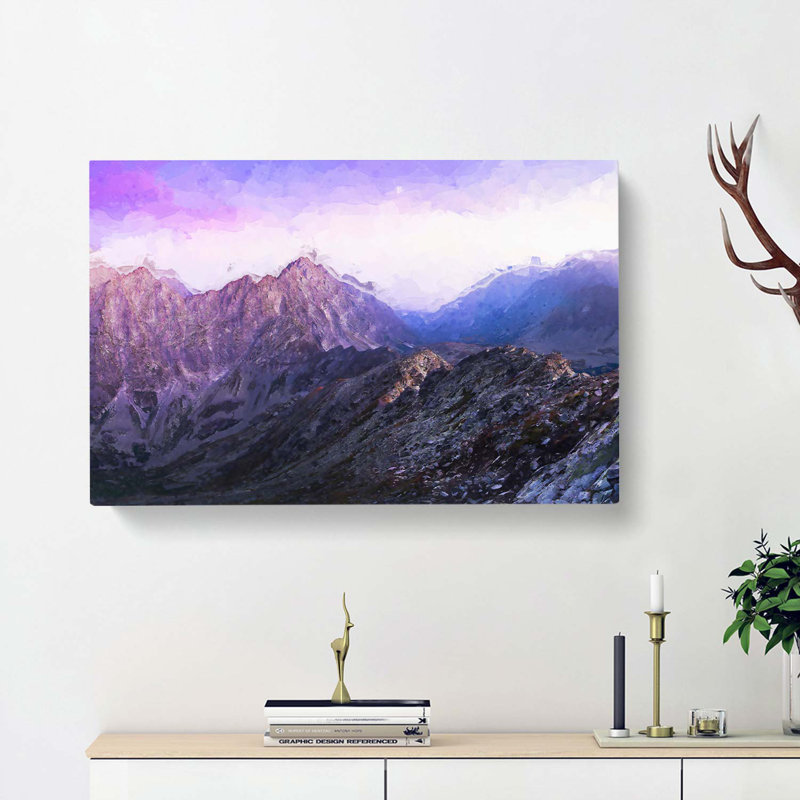 Mountain Peak Under A Purple Sky In Abstract - Wrapped Canvas, 40cm H x 60cm W x 3cm D