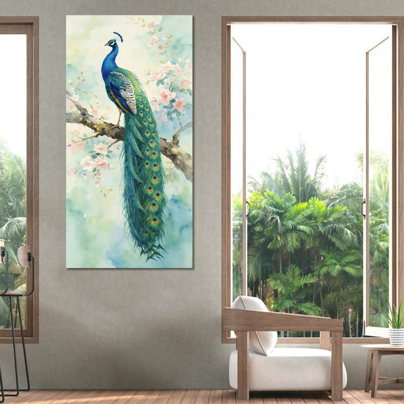 Art mural sur toile grand paon vertical, 24 po x 47 po, Vertical Peacock Wall Art - 29