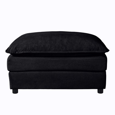 Repose-pieds de luxe avec repose-pieds en chenille de luxe avec coussin double couche, rembourré, structure en bois robuste, noir | Idée de cadeau