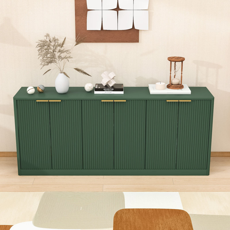 Stylish Wave Design Sideboard Buffet Cabinet with 6-Door Storage and Durable Construction, Green
