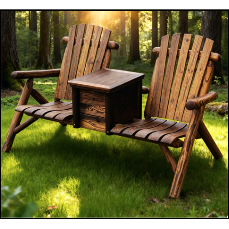 Double Adirondack Chair Loveseat With Ice Bucket, High Backrest For Outdoor Relaxation And Durability