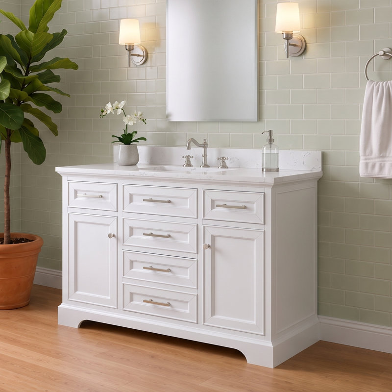 Thompson 48" W Single Vanity, White/Brushed Nickel
