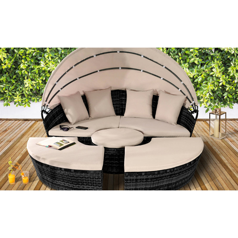 Stacey 165cm Wide Patio Daybed with Cushions, Black