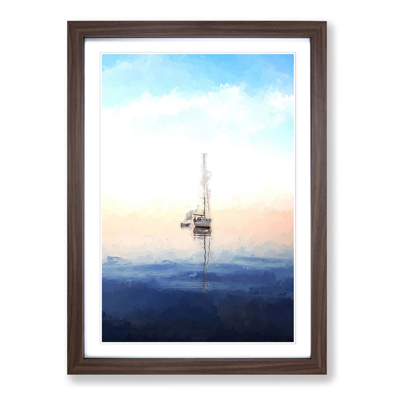 Lone Sailboat in Abstract - Picture Frame Graphic Art Print, Walnut, 60cm H x 40cm W x 2cm D