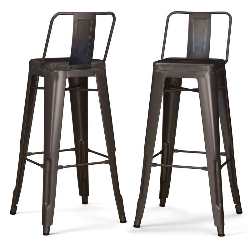30" Metal Bar Stool (Set Of 2), Gray Brown