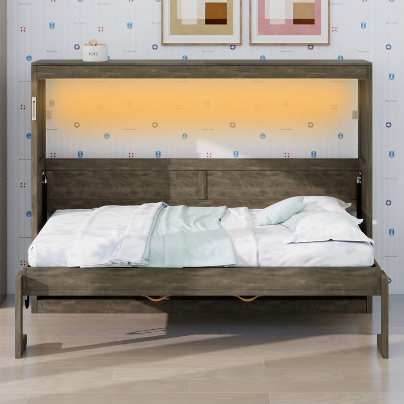 Lit escamotable avec mécanisme de pliage, lit escamotable mural pour petits espaces, Grand lit, Brun