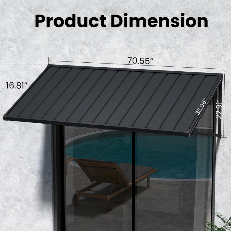 Powder-coated Metal Frame Standing Seam Fixed Window Awning All Weather Protection Door Canopy for Entrance, Windows, Porches, Balconies