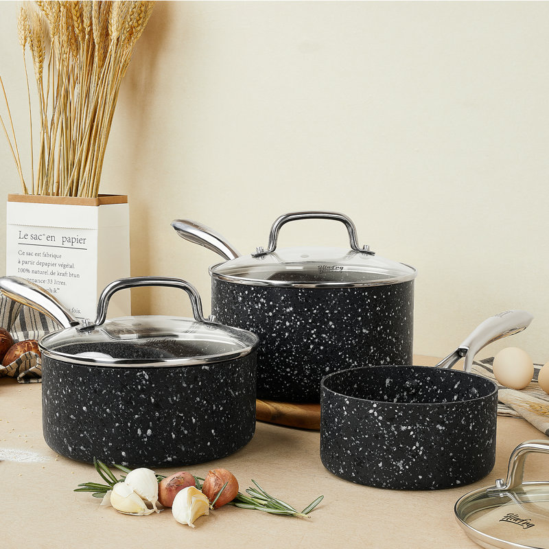 Ensemble de casseroles antiadhésives en aluminium 3 pintes Granite, Noir