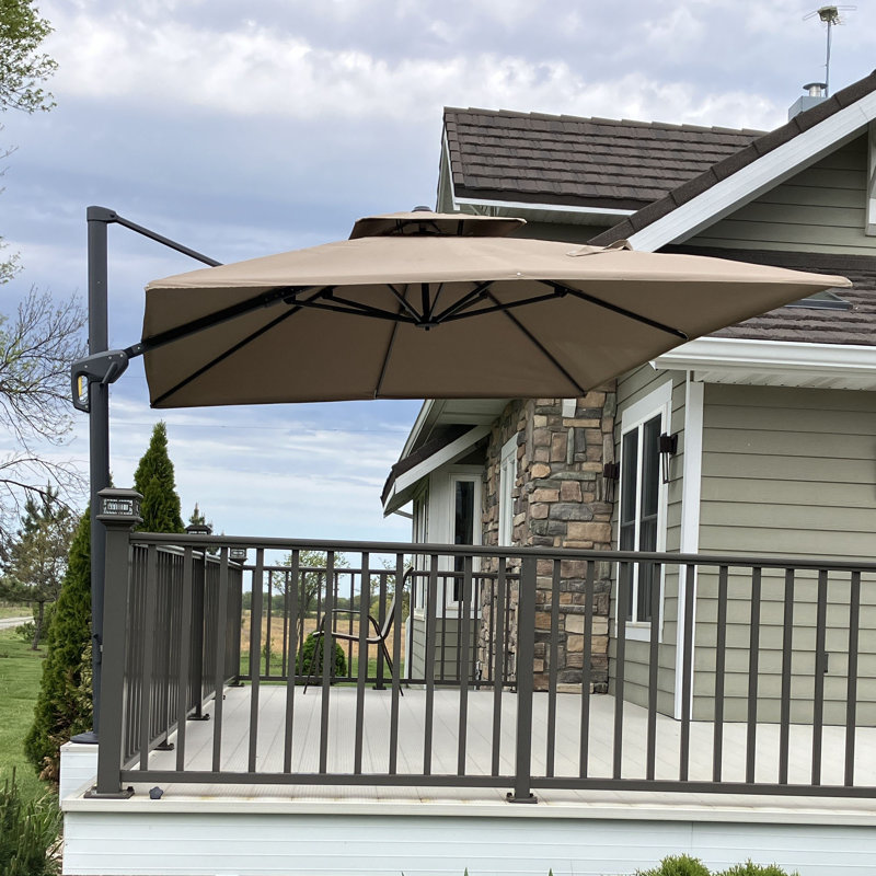 Parasol en porte-à-faux carré 11 pi avec plateau en acier 11 pi, taupe, Taupe