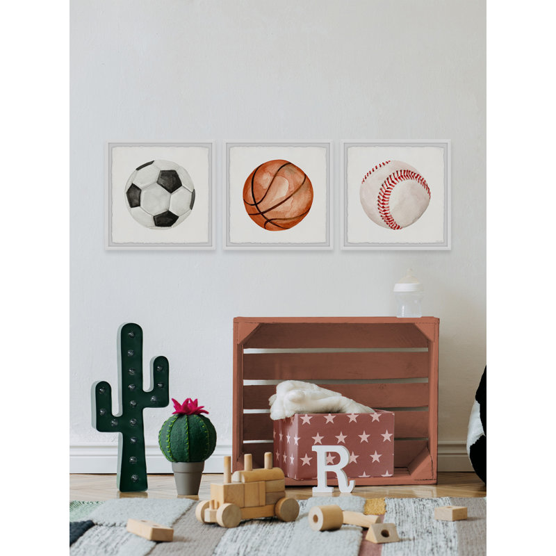 Eakin Let's Play Ball - 3 Piece Single Picture Frame Print Set, 30cm H x 91cm W