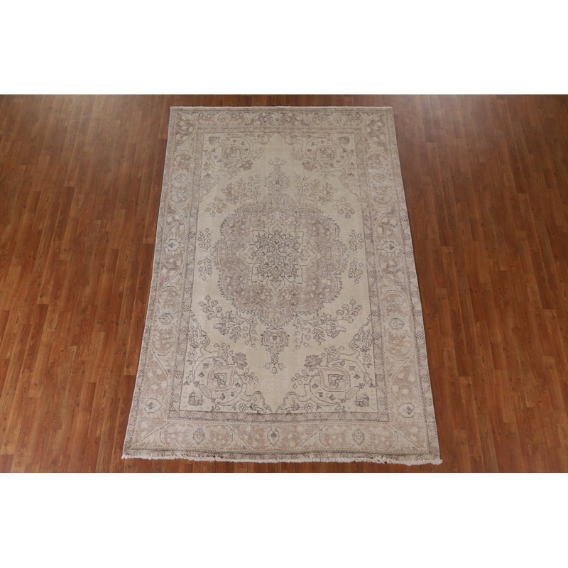One-of-a-Kind 6'3" X 9'6" 1960s Wool Area Rug in Beige