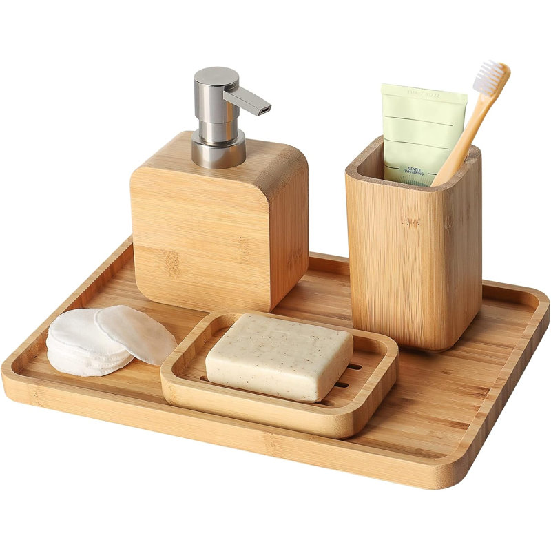 Handmade Bamboo Sink And Bathroom Accessory Set, Retro Style Set
