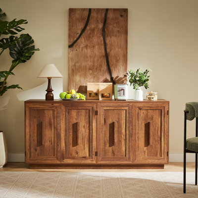 Buffet de 63 po avec 4 portes carrées, armoires de rangement rétro avec tablettes réglables pour la cuisine et la salle à manger