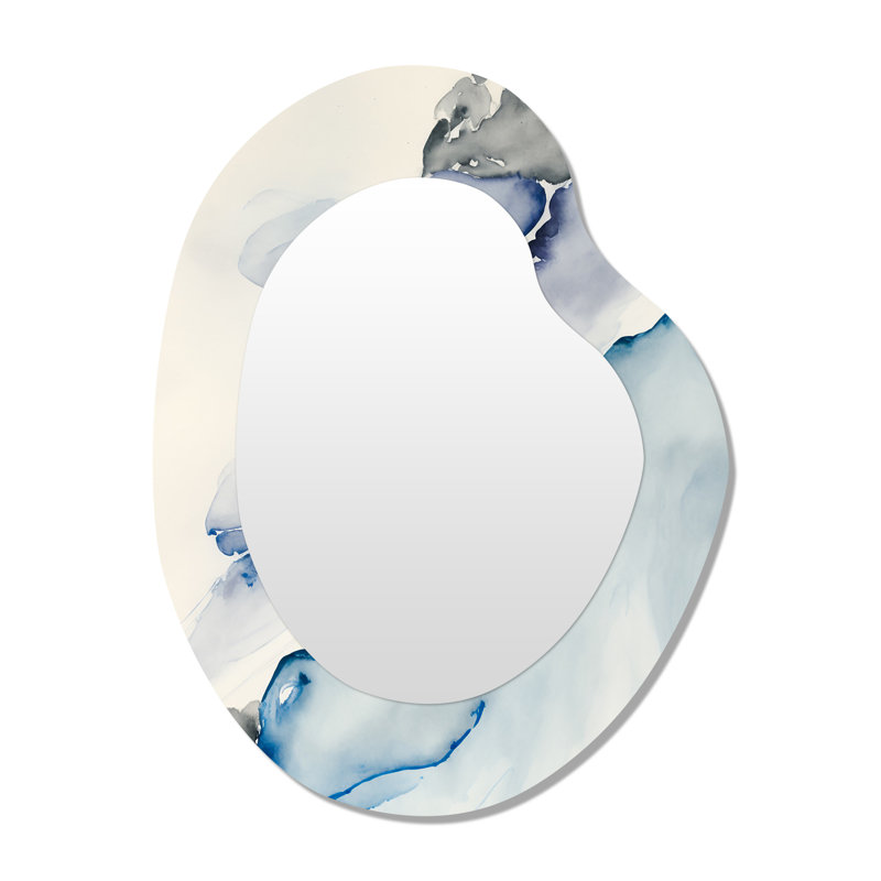 Sapphire Blue Nebula IX - miroir mural décoratif à encre liquide asymétrique, grand miroir de forme irrégulière bleue