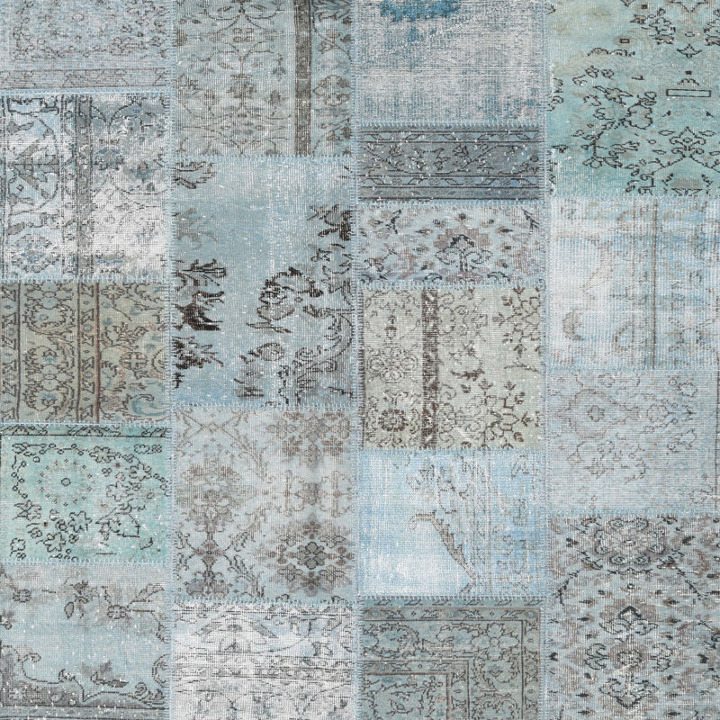 Tapis contemporain bleu / gris, Carré 7 pi
