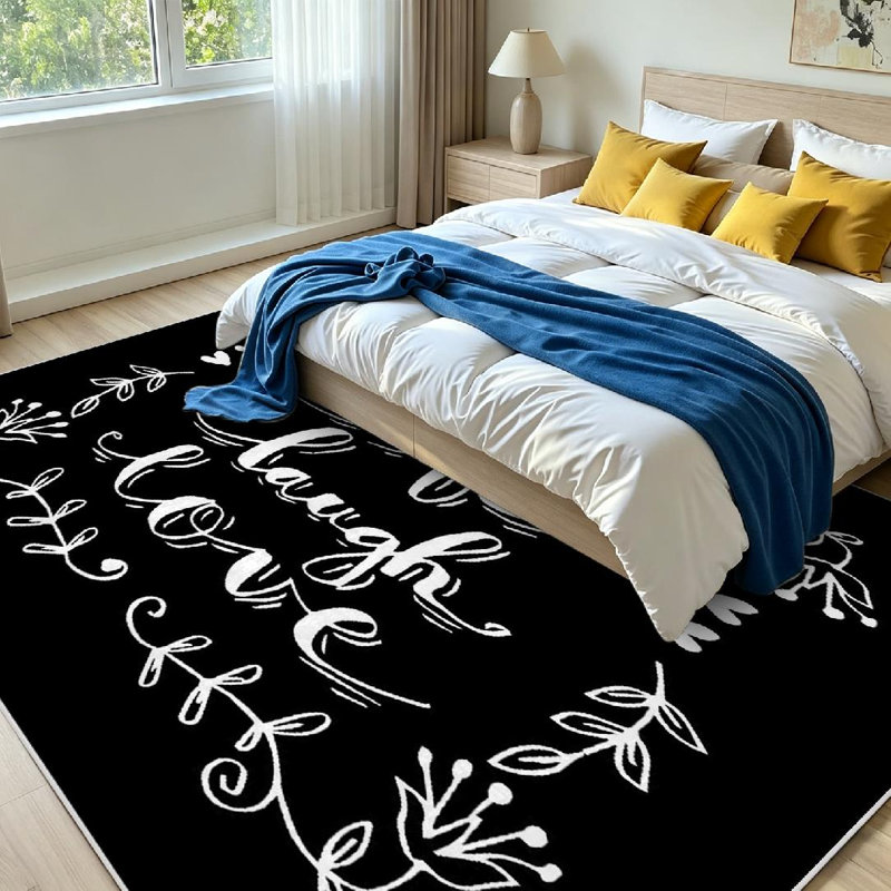 Tapis noir décoratif lavable à la machine, Rectangle 79 po x 118 po