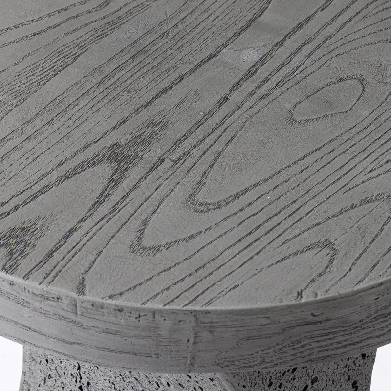 Hourglass-Shaped Side Table With Wood & Travertine Textured Finish