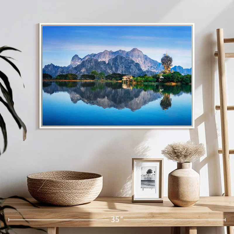 Temple bouddhiste Kyauk Kalap, Cadre flottant blanc, 25 po x 17 po